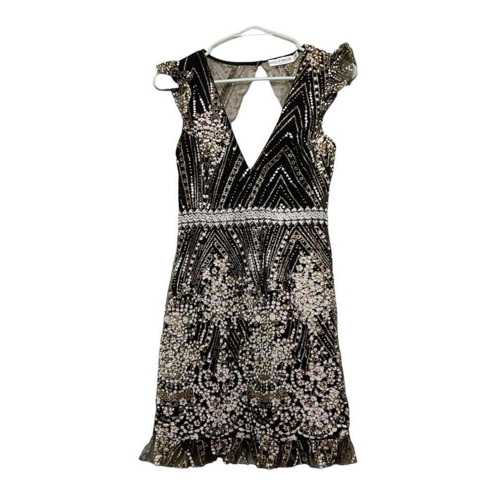 Hello Molly Black and Gold Sequin Mini Dress